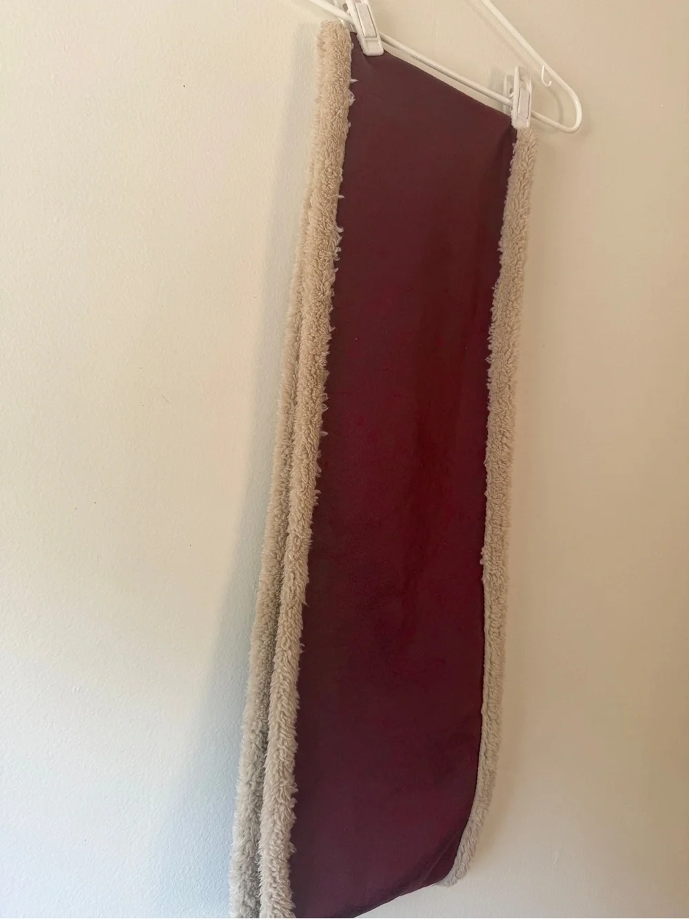 Cozy Faux Shearling Trim Burgundy cowl Scarf